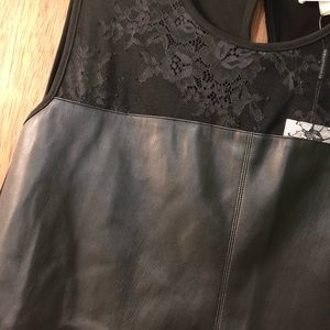 NWT Calvin Klein Faux Leather and Lace Blouse